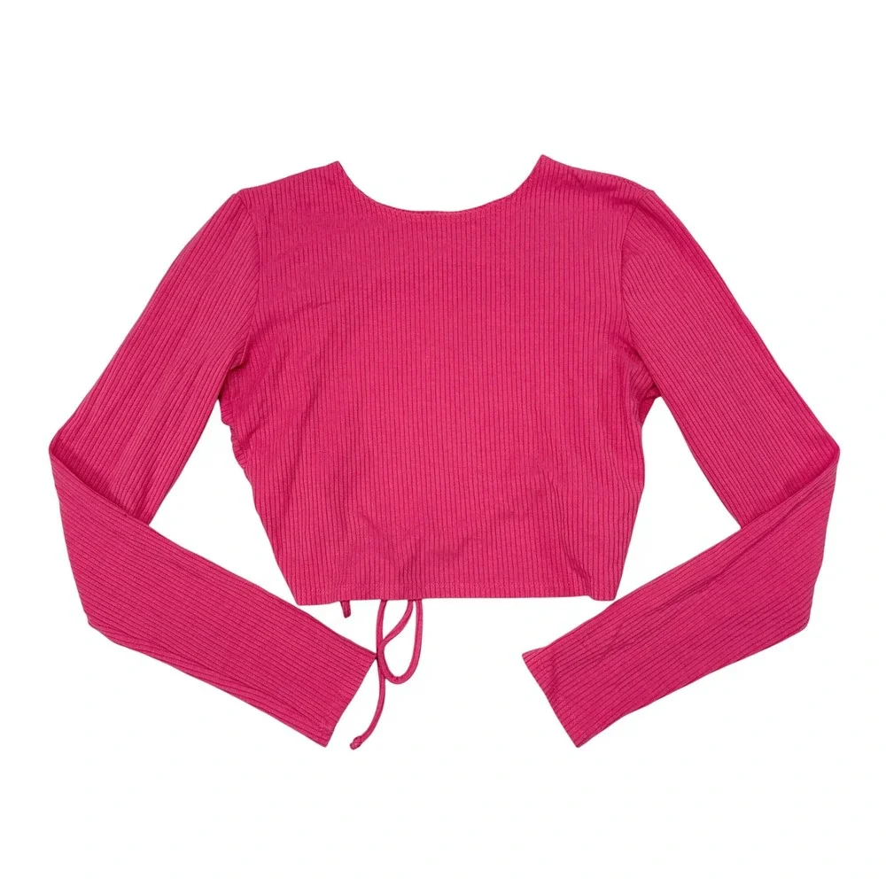 Reformation Cropped Open Back Top Womens Size Small Pink Barbiecore Ribbed